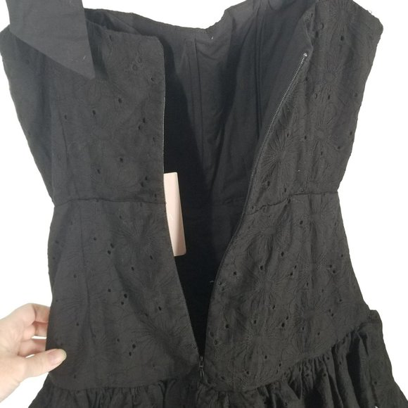 Sofia the Label Black Eyelet Mini Dress Bow Strap Daisy Cocktail Wedding Girly - Picture 5 of 13